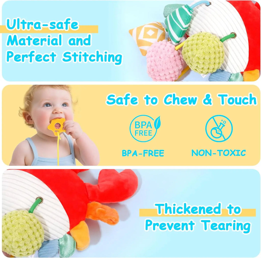 Car Seat Stroller Toys for Babies 0-6 Months Crab Baby Infant Newborn Stroller Toys with Beep Mirror Small Bell Baby Teether