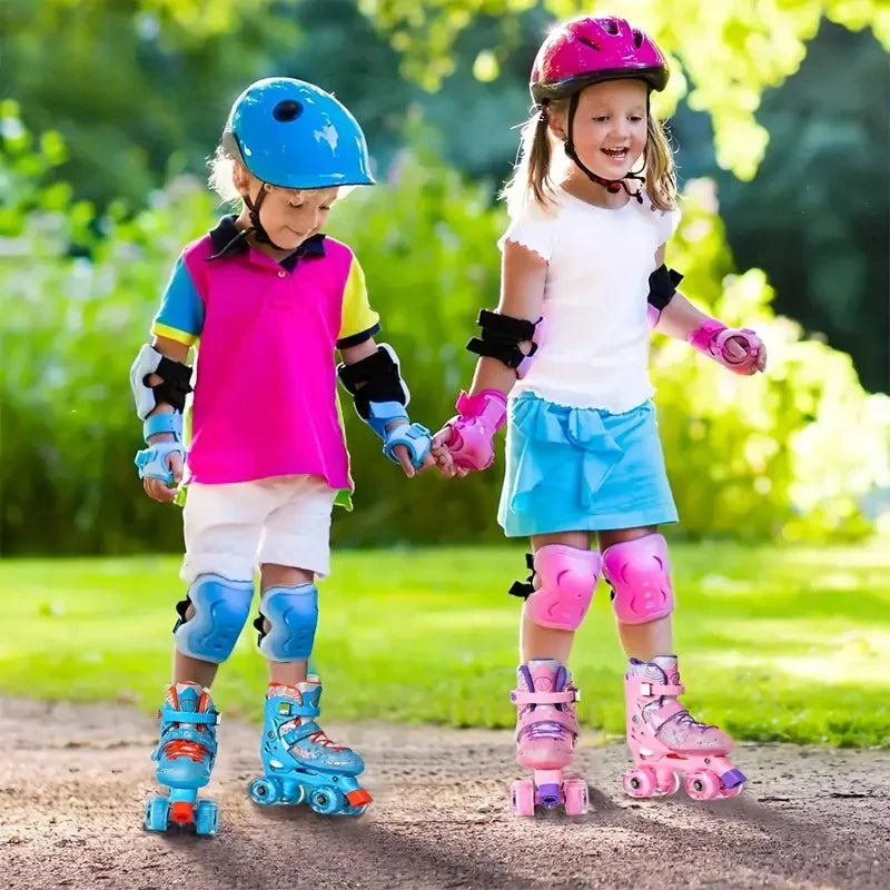 2025 Double Row Inline 2 In 1 Roller Skate Shoes Kids 4 Wheels Skates Boys Girls Outdoor Skating Sneakers Adjustable Size 27-38