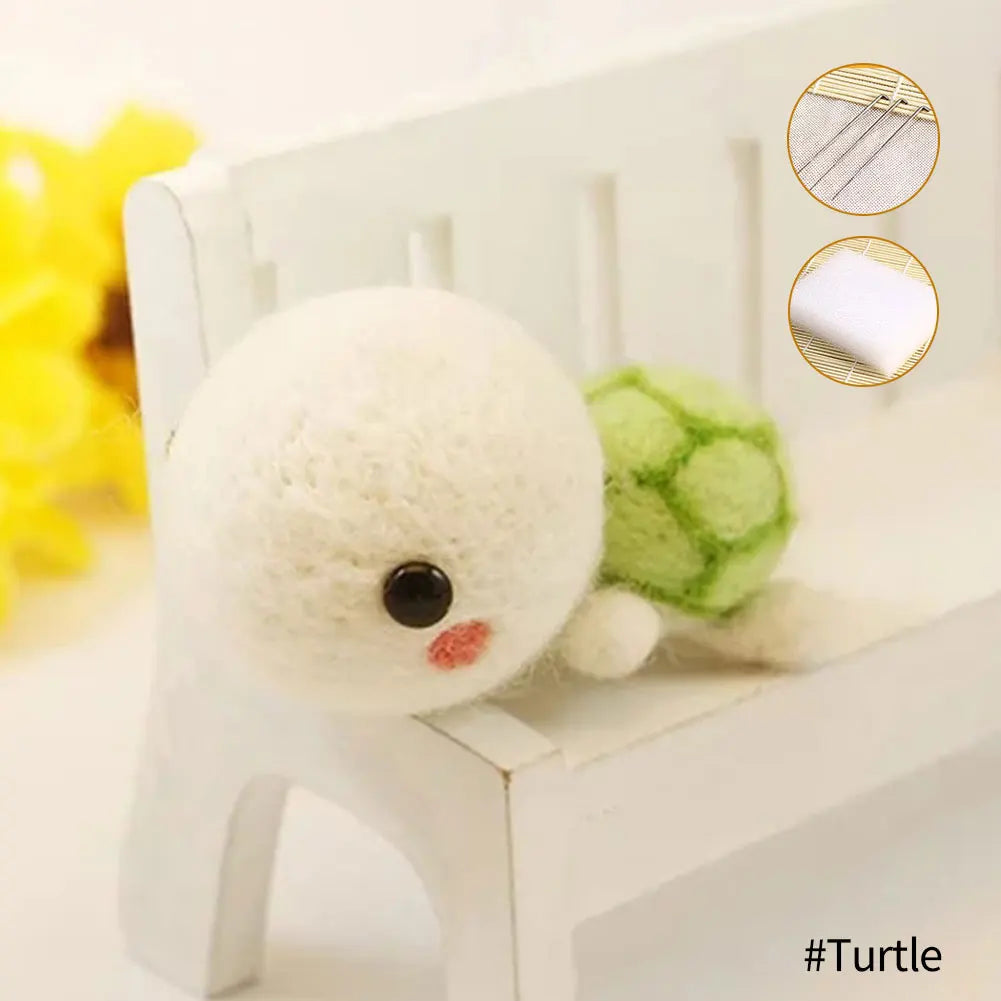 Cute Animal Collection Panda Squirrel Cat Turtle Doll Non-Finished Felt Kit Wool Felt Poked Kitting DIY Felting Materials