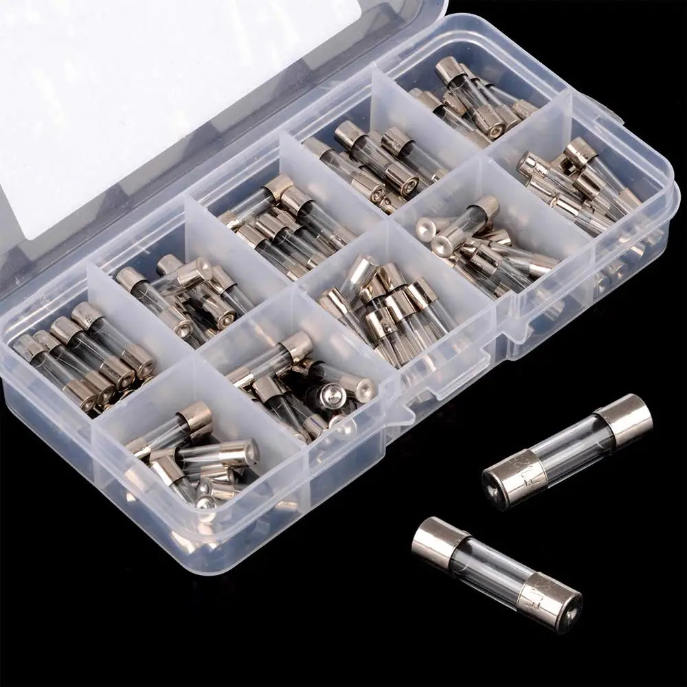 100/72 PCS Fast Blown Glass Fuse Combination Kit 5x20mm 250V 0.1 0.2 0.25 0.5 1 1.5 2 3 4 5 8 10 12 15 20 A In Clear Plastic Box