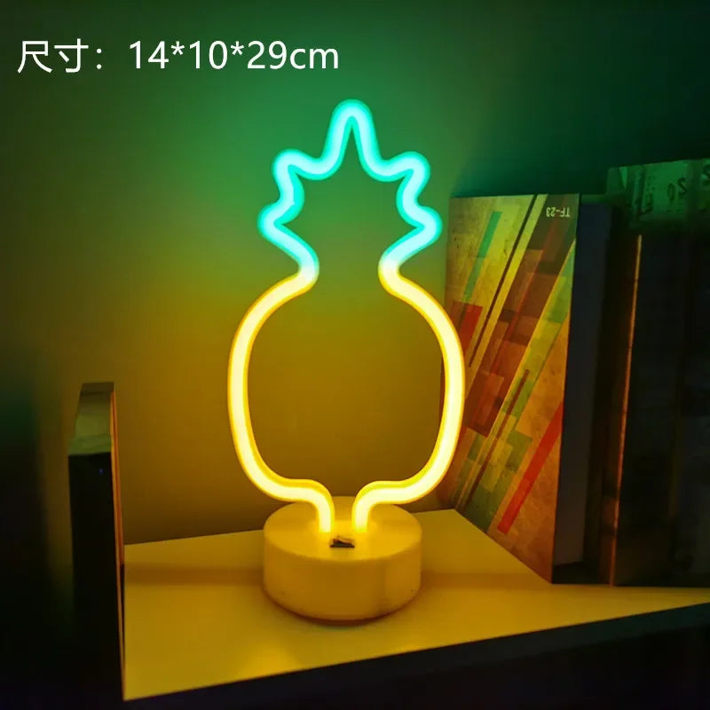 Flamingo Led Neon Light Coconut Tree Cactus Heart Shape Lamp Stand Colorful Home Room Decoration Christmas Night light