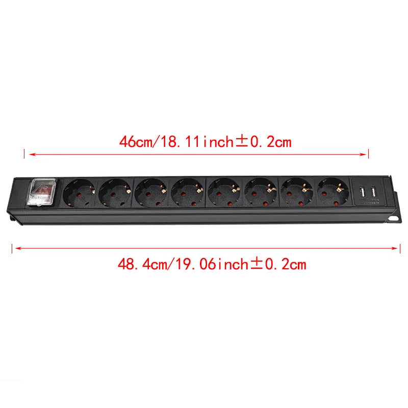 IEC-C14 Port PDU Power Strip with 2-10 Ways EU Outlet Socket  extend with network cabinet rack 2 USB charging