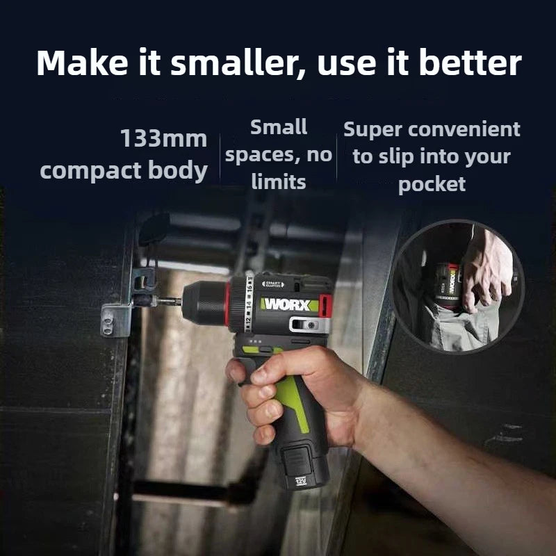 WORX Cordless Electric Drill 12V 50Nm 1800rpm Smart Clucth Auto Stop Brushless Motor Metalworking Home Power Tools WU135