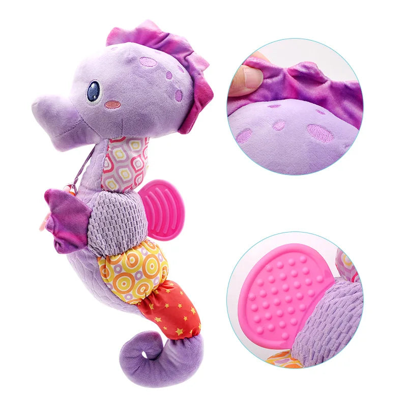Baby Seahorse Musical Rattles Toys Infant Stuffed Animals Soft Toy with Bright Colors Crinkle Sound Paper Newborn Toys Gifts