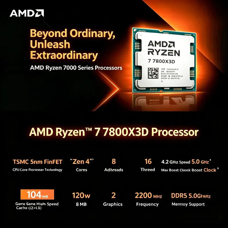 AMD Ryzen 7 7800X3D Desktop CPU Zen4 5nm 8C16T 5.0GHz 96MB 3D V-Cache AM5 120W Radeon Graphics Gaming Processor