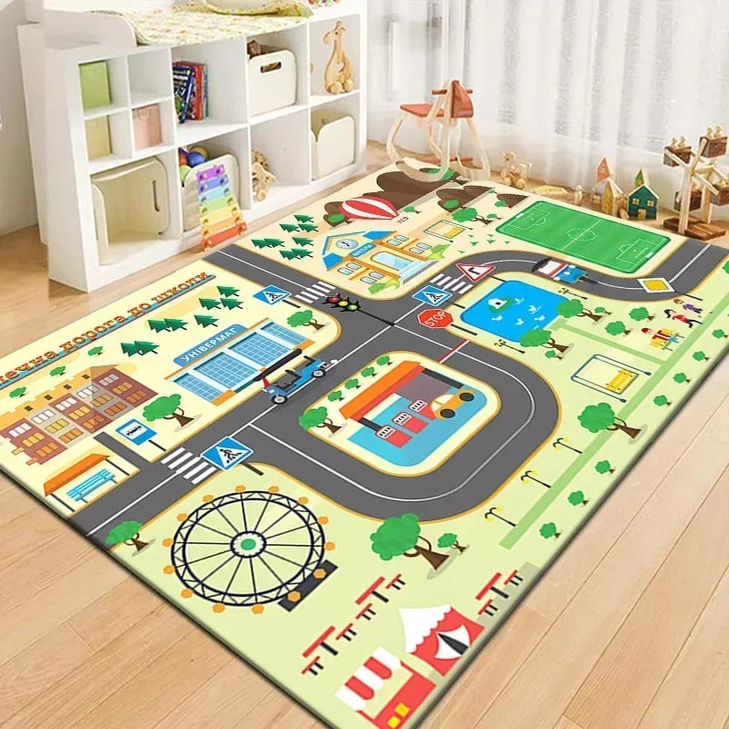 100x160cm Non-slip Baby Play Mat Crawling Mat Cartoon Runway Carpet Baby Toys Parking Lot Road Game Mats for Playing Car Toys