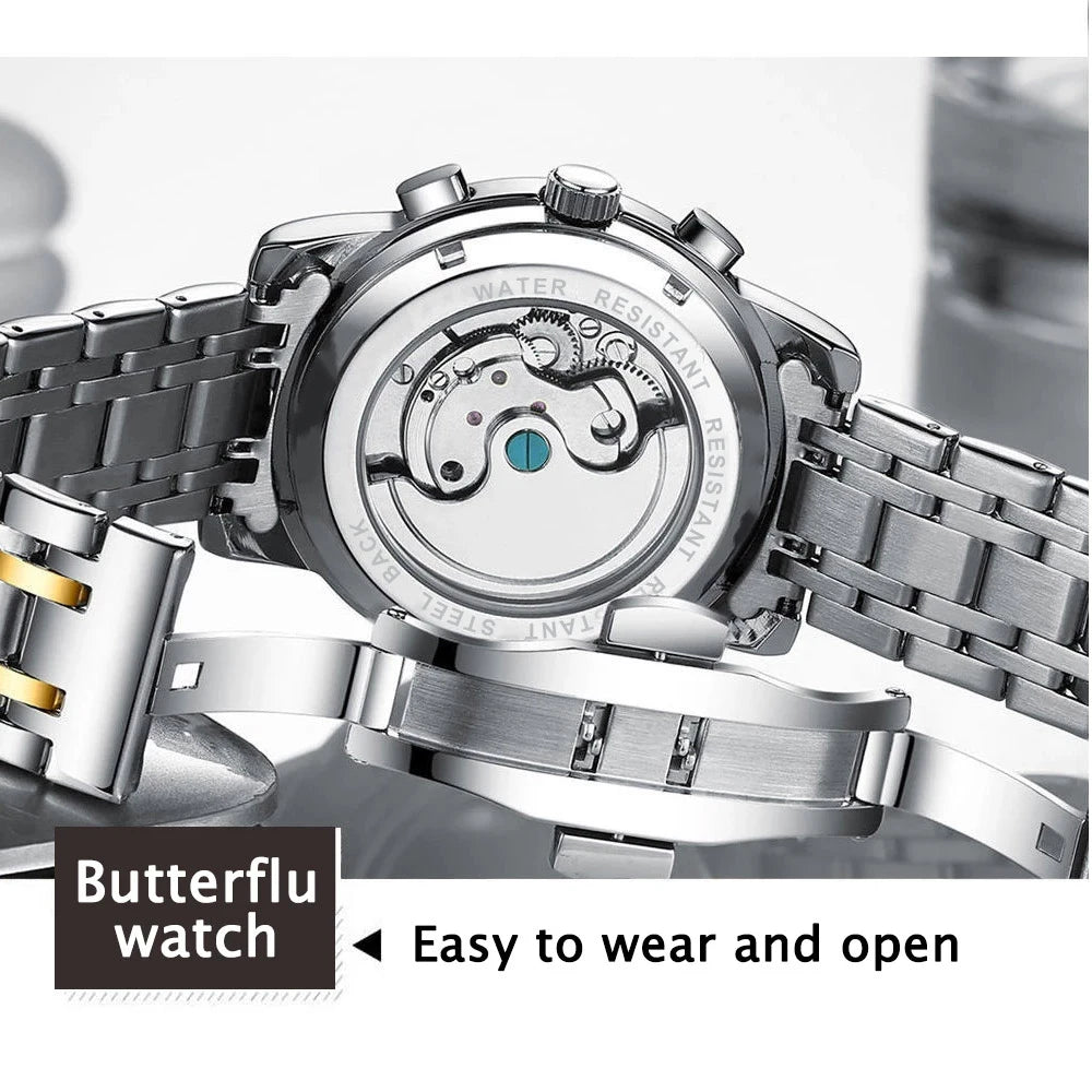 POEDAGAR Automatic Mechanical Luxury Wristwatch Tourbillon Waterproof Date&Week Stainless Steel Men Watch Relogio Masculino+box