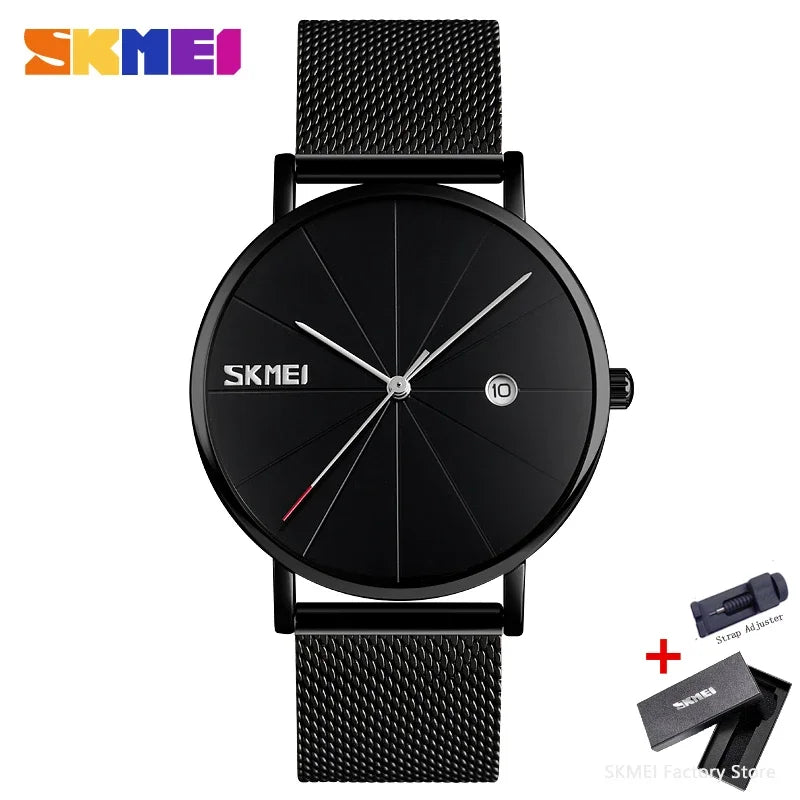 SKMEI 9183 Luxury Stainless Steel Sport Waterproof Mens Wristwatches 3D Dial Quartz Watch for Men Relogio Masculino Shockproof