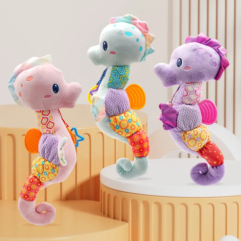 Baby Seahorse Musical Rattles Toys Infant Stuffed Animals Soft Toy with Bright Colors Crinkle Sound Paper Newborn Toys Gifts