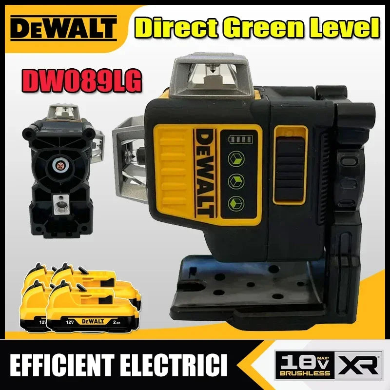 Dewalt DW089LG 12V Lithium Battery 3 Sides*360 Degree Vertical Horizontal Green Light Level Meter Outdoor Solo Leveling