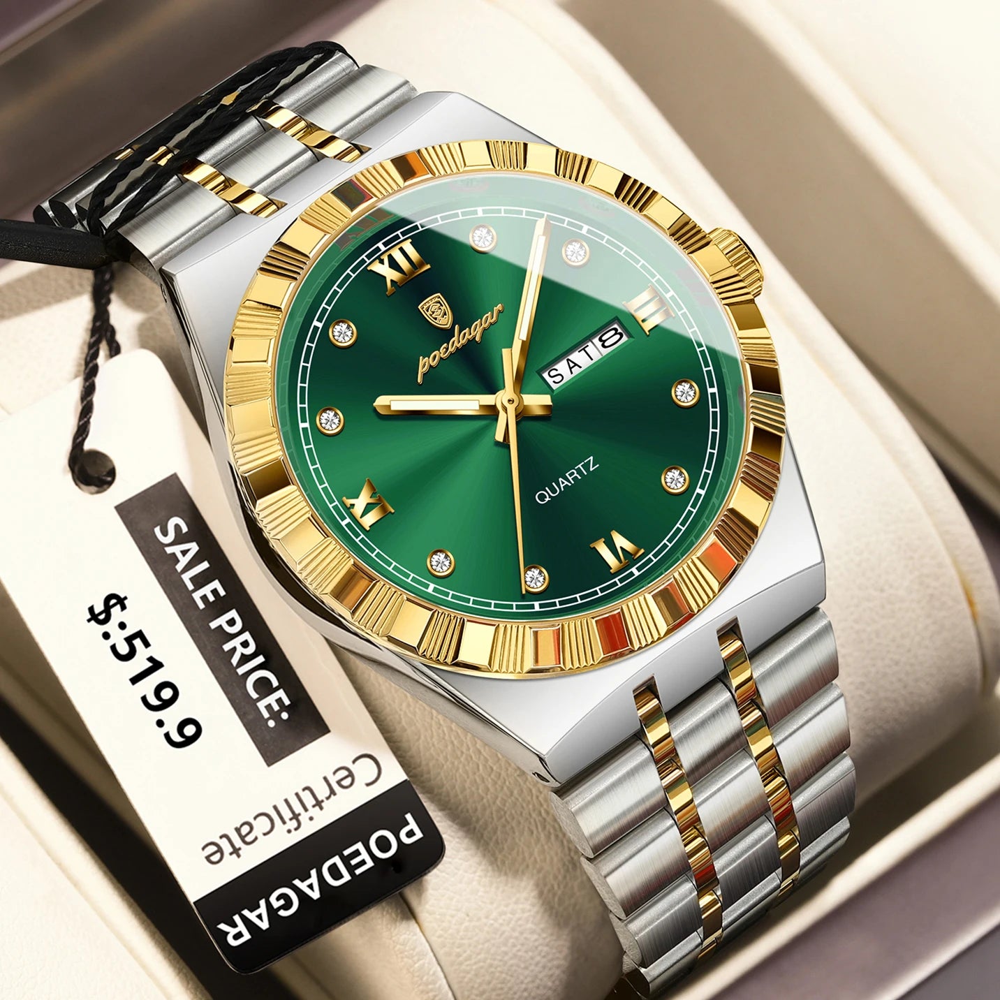 POEDAGAR Luxury Business Male Watch Waterproof Luminous Week Date Men's Wristwatch Stainless Steel Trendy Quartz Watches For Men
