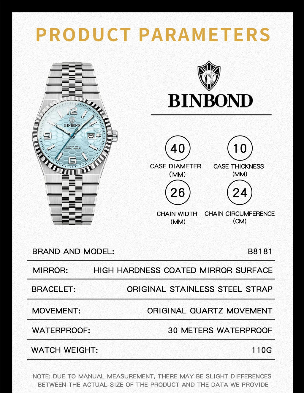 BINBOND Top Brand New 8181 Business Men's Quartz Watch Waterproof Night Light Calendar Fashion Men's Quartz Watch 2025