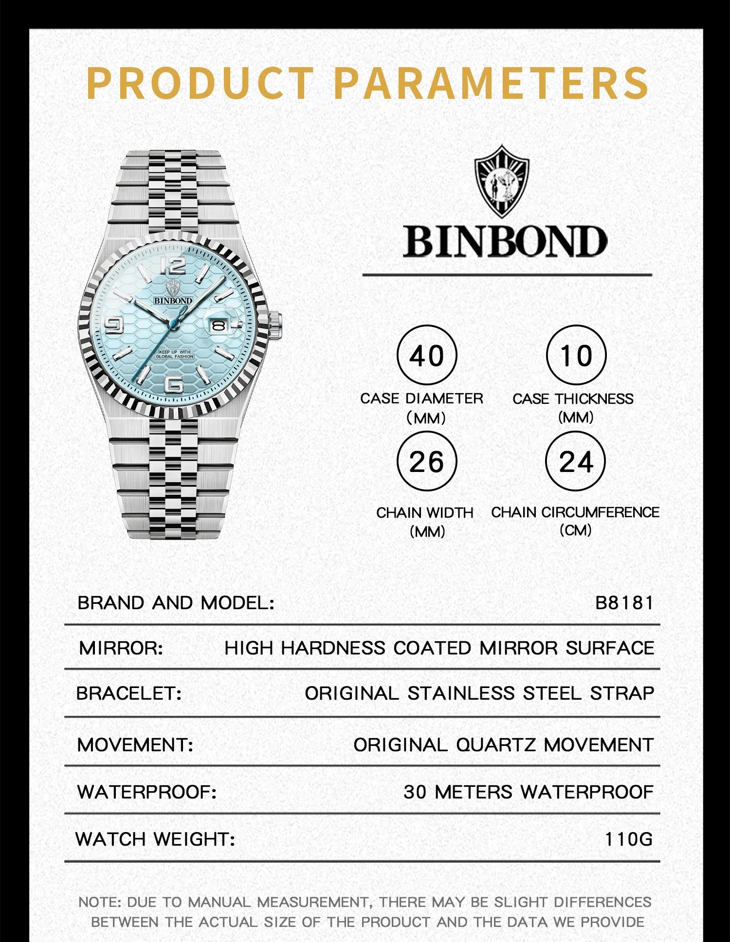 BINBOND Top Brand New 8181 Business Men's Quartz Watch Waterproof Night Light Calendar Fashion Men's Quartz Watch 2025