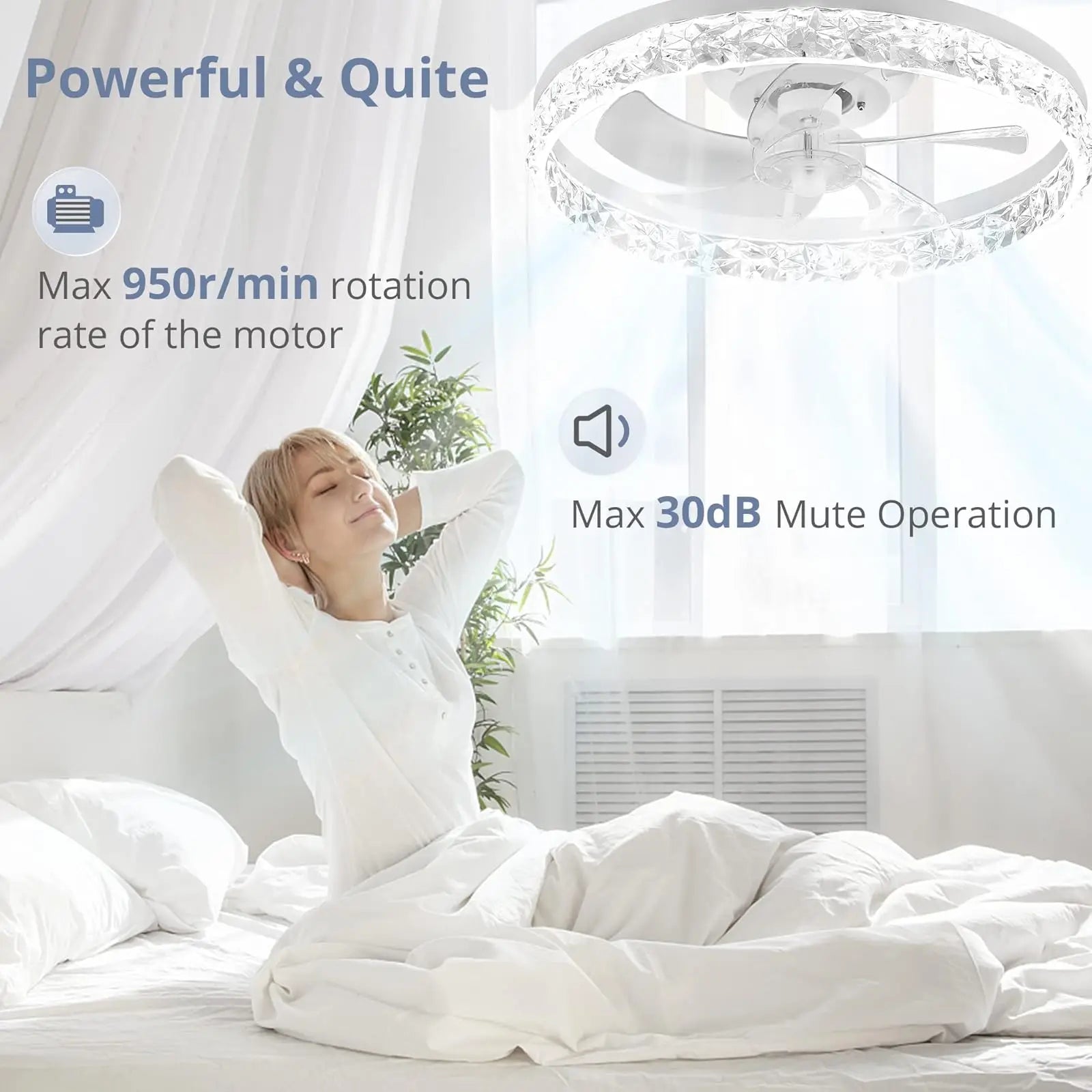 LED Ceiling Light Ceiling Fan Modern Simple Home Bedroom Remote Control Dimmable Fan Light 19.7 in