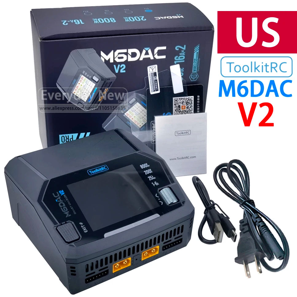 US ToolkitRC M6DAC V2 Charger 1-6S Intelligent Balance 2CH AC/DC Toy Model Vehicle, Vessel, Drone Lithium Battery FPV