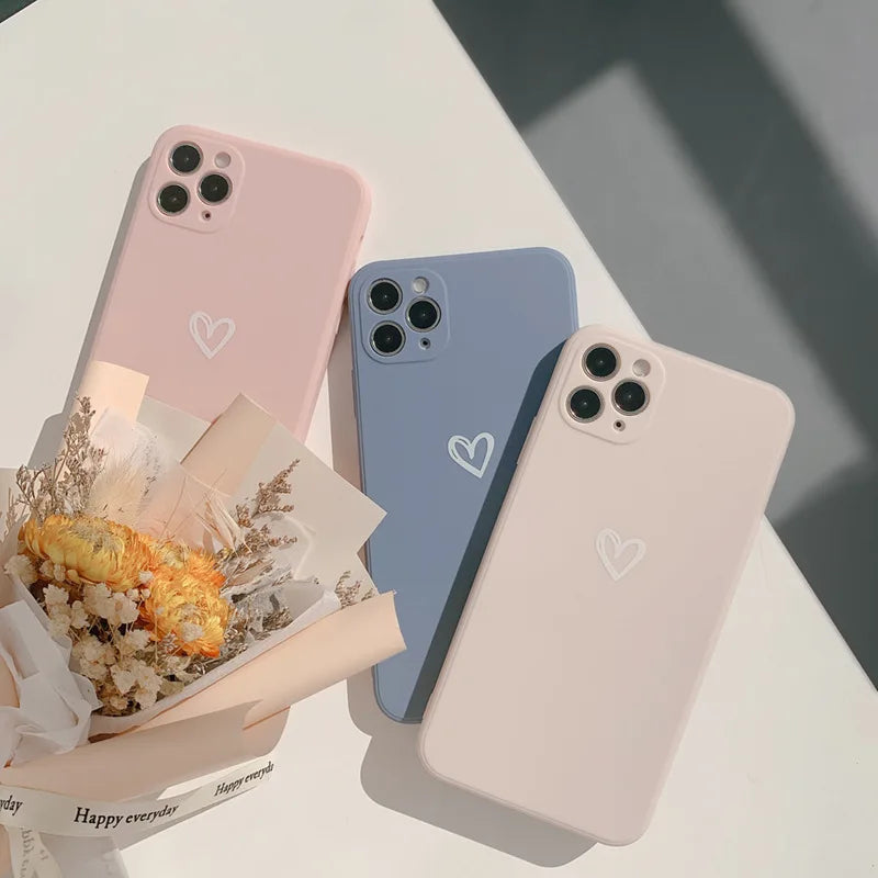 Love Heart Soft Phone Case For iPhone 15 11 12 13 14 Pro Max Mini XS Max X XR 7 8 Plus SE Shockproof Bumper Silicone Back Cover