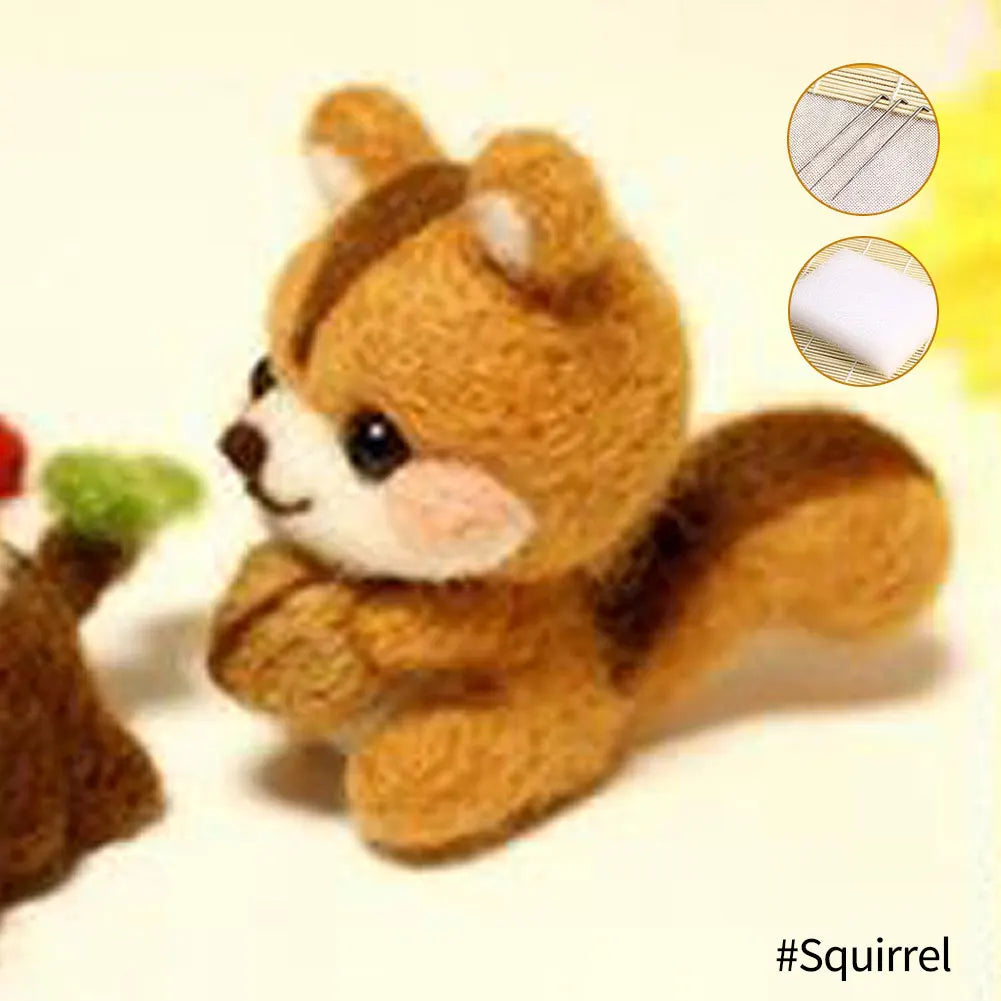 Cute Animal Collection Panda Squirrel Cat Turtle Doll Non-Finished Felt Kit Wool Felt Poked Kitting DIY Felting Materials