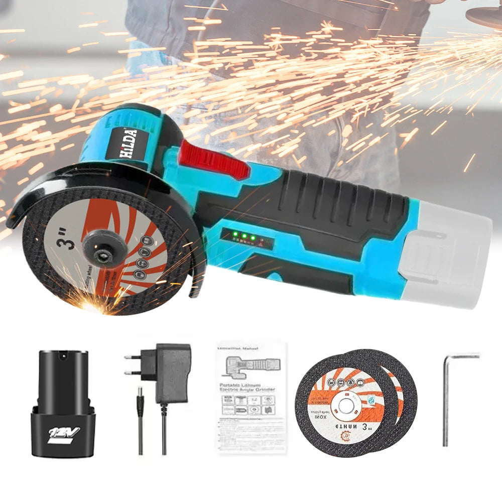 HILDA 12V 3/4 Inch Lithium Electric Angle Grinder Rechargeable Battery Brushless/Brushed Polishing Machine  Mini Cutting Machine