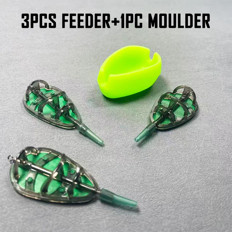 4pcs Stuffing Feeder for Long Range Casting - 3-in-1 Design with Sinker & Bait Cage | European Carp Feeder Fishing Bottom Rig