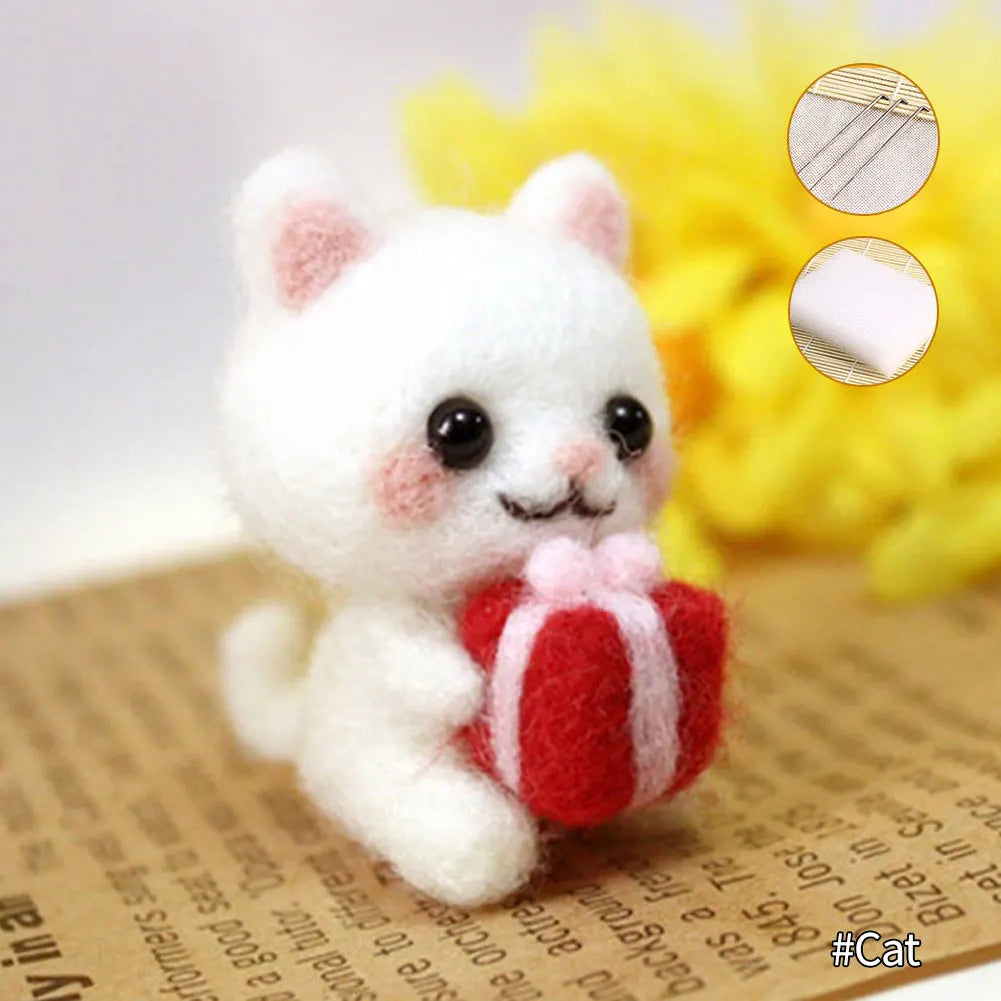 Cute Animal Collection Panda Squirrel Cat Turtle Doll Non-Finished Felt Kit Wool Felt Poked Kitting DIY Felting Materials