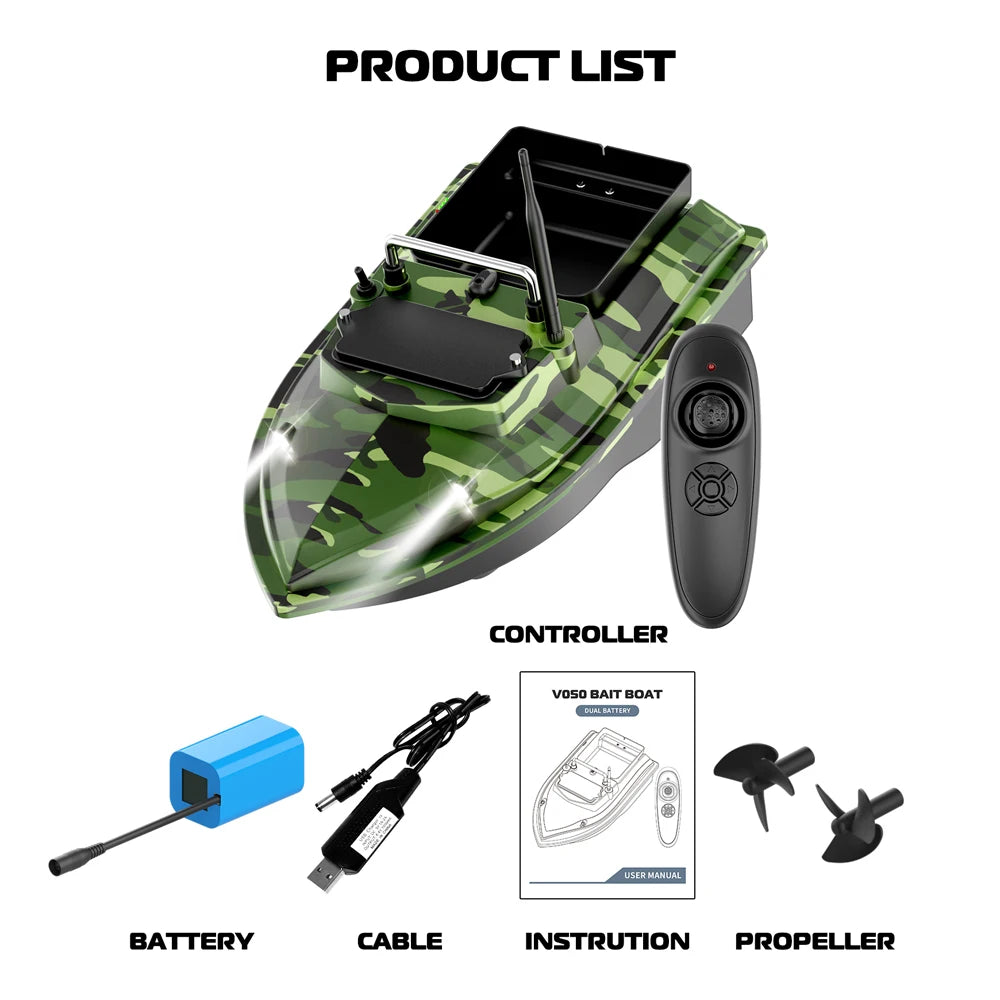 Fishing Bait Boat 500m Remote Control Dual Motor Fish Finder 2KG Loading Support Auto Cruise/Route Correction with Night Light