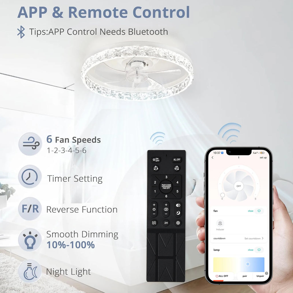 LED Ceiling Light Ceiling Fan Modern Simple Home Bedroom Remote Control Dimmable Fan Light 19.7 in