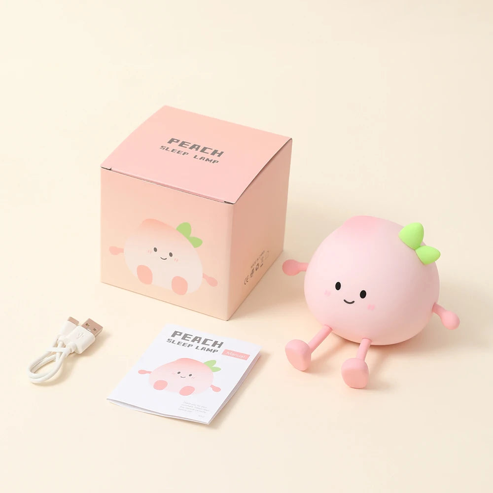 Cartoon Silicone Peach Sleep Lamp,USB ReChargable, LED Night Light for Children Holiday Gift, Cute Bedside Decor