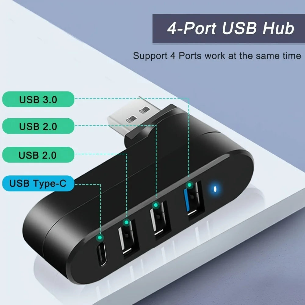 USB Hub 2.0 3.0 Adapter 180° Rotatable Multi Ports U Disk Card Reader Splitter High Speed Data Transfer For Computer Accessories