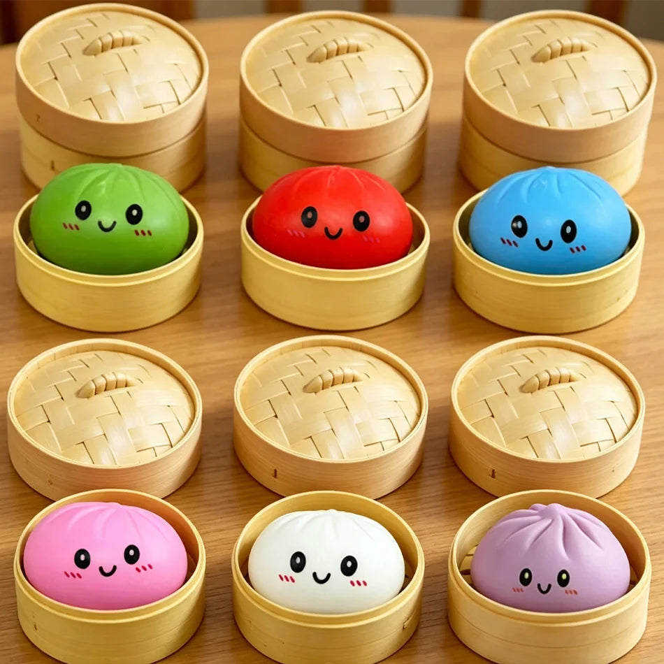 Dumpling Pressure Dumpling Squishies Cute Colorful Bun Toy Slow Rising Stress Relief Fidget Toy for Kids Adults Anti-Anxiety