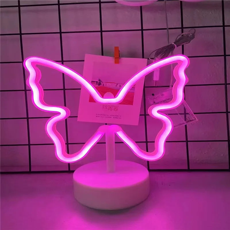 Flamingo Led Neon Light Coconut Tree Cactus Heart Shape Lamp Stand Colorful Home Room Decoration Christmas Night light