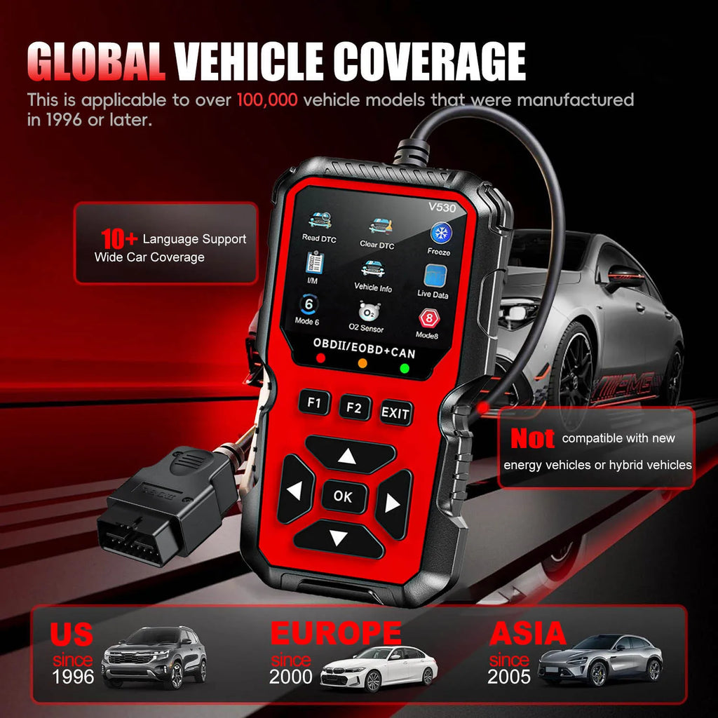 V530 OBD Powered Car Diagnostic Tool with Real Time Data Stream Full-Featured Testing  Clears Engine Fault Lights Reads Vehicles