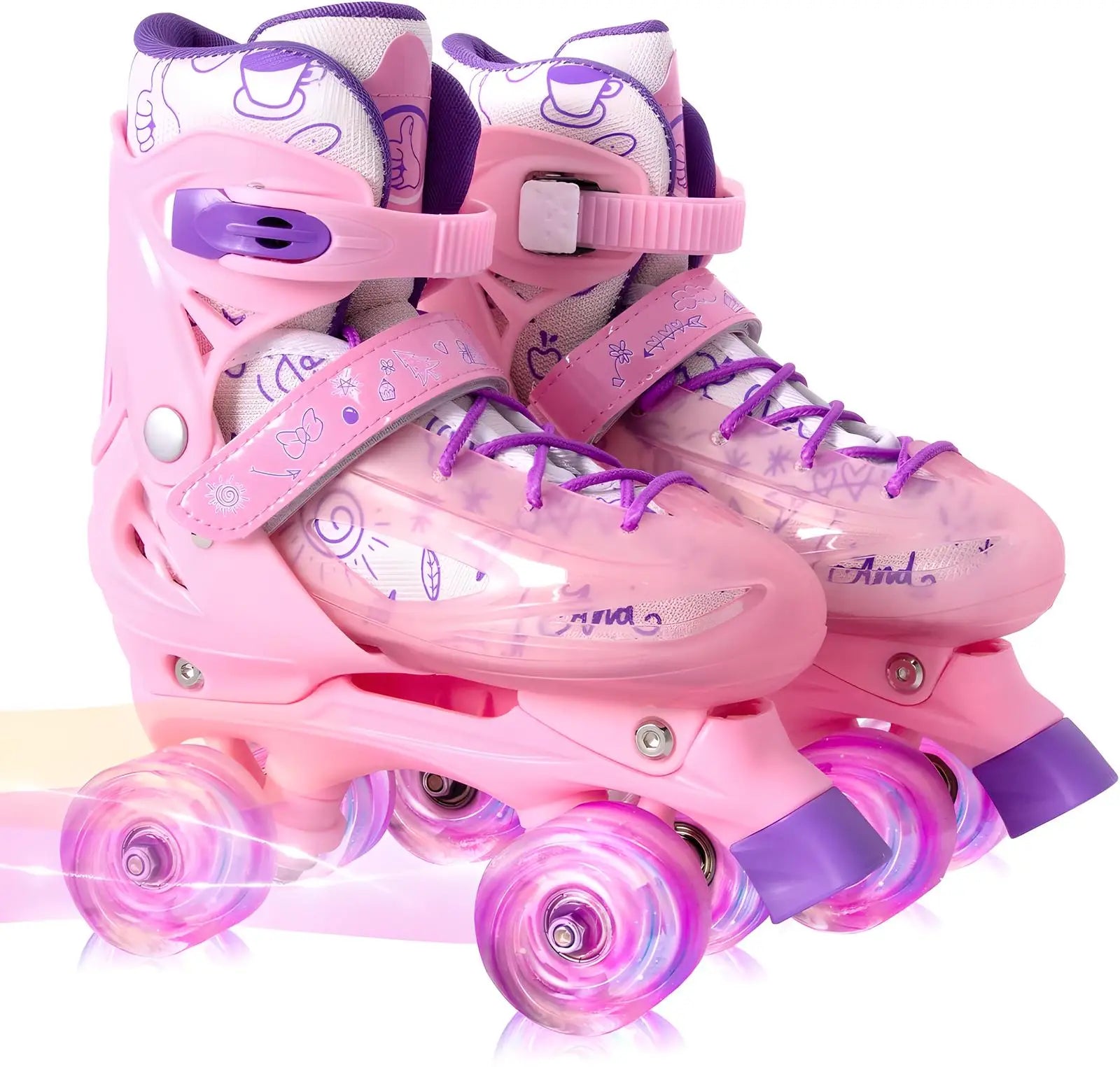 2025 Double Row Inline 2 In 1 Roller Skate Shoes Kids 4 Wheels Skates Boys Girls Outdoor Skating Sneakers Adjustable Size 27-38