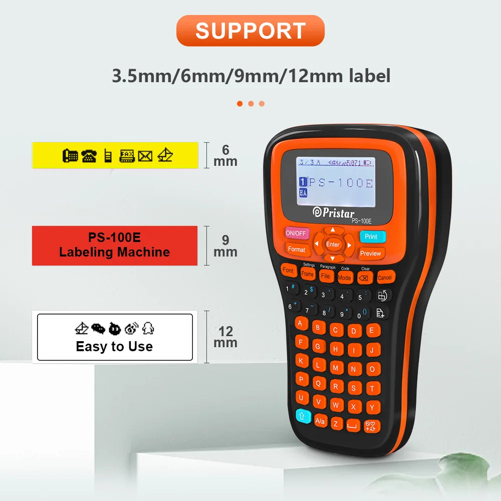 PS100E Label Maker fit for Brother 6/9/12mm TZ231 TZeFX231 HSe231 TZeFA231 TZeS231 Ribbon Printing Continuous Printer No Battery