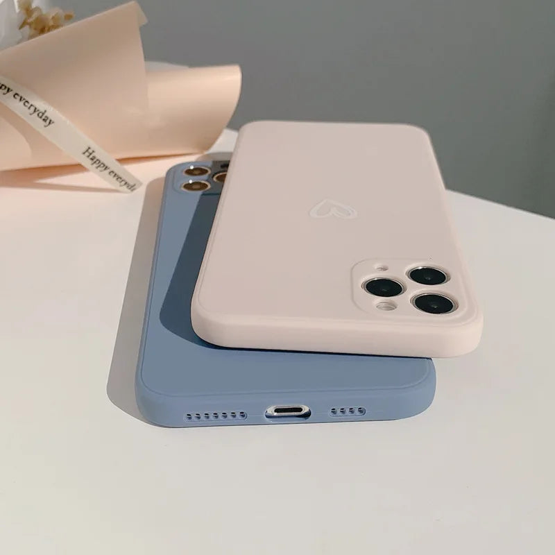 Love Heart Soft Phone Case For iPhone 15 11 12 13 14 Pro Max Mini XS Max X XR 7 8 Plus SE Shockproof Bumper Silicone Back Cover