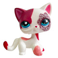 Rare original pet Bobble head toy standing Short Hair Cat #2291 White Pink Glitter kitty lps