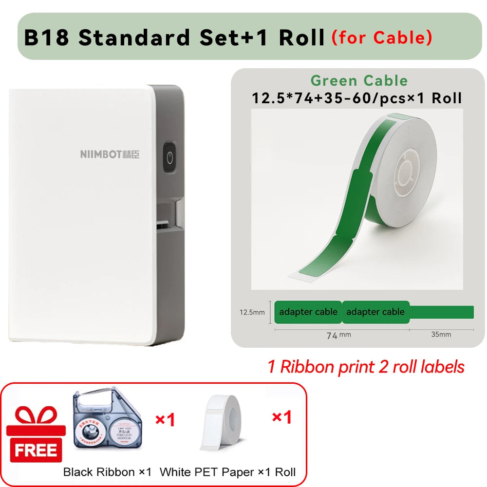 Niimbot N1/B18 Thermal Transfer Label Printer Self-Adhesive Waterproof Cord Labels Tag Wireless Label Maker Cable with Ribbon
