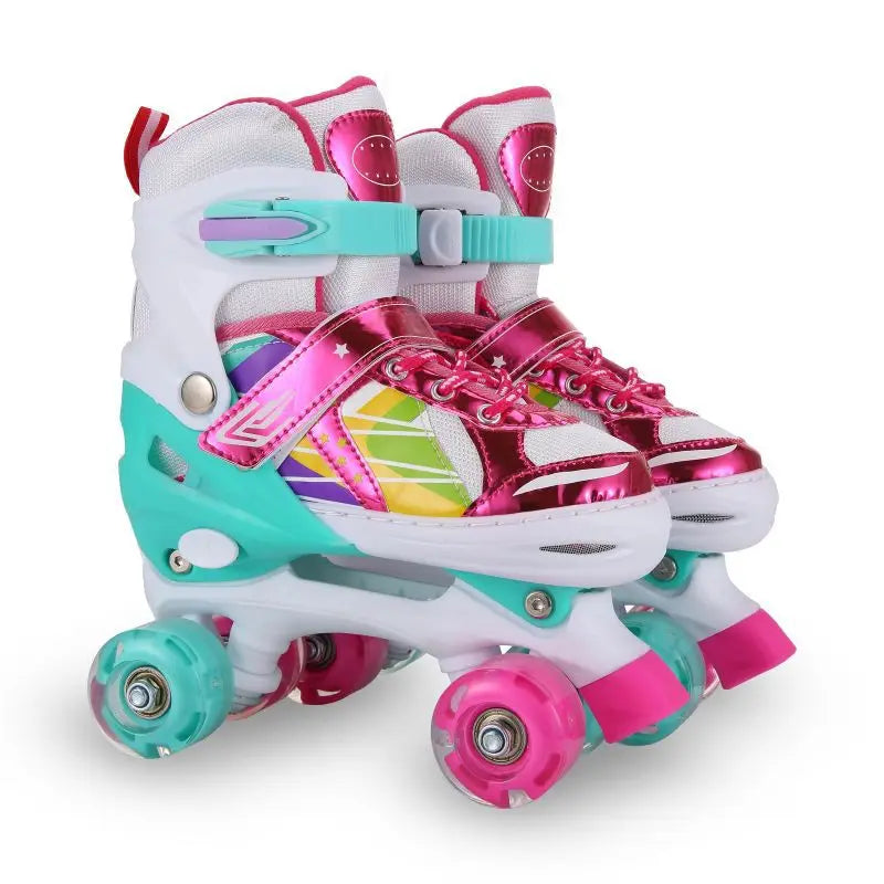 Double Row Roller SkatesPUWheelRollerSkatesCool Color Matching Adjustable Children's Roller Skates