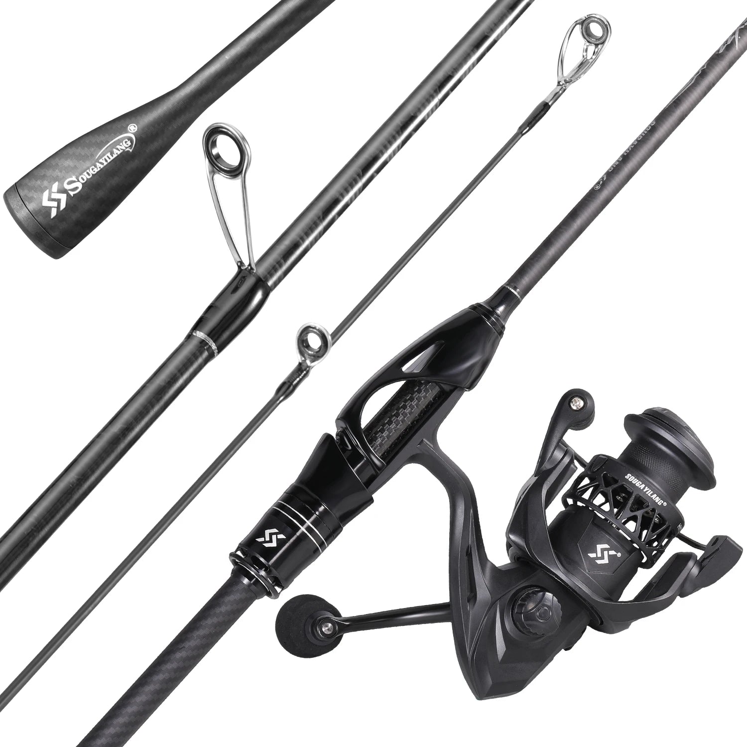 Sougayilang 1.8m Spinning Fishing Rod and Reel Combo Full Kit with Lures Hook Line Carbon Fiber Rod Set for Freshwater Saltwater