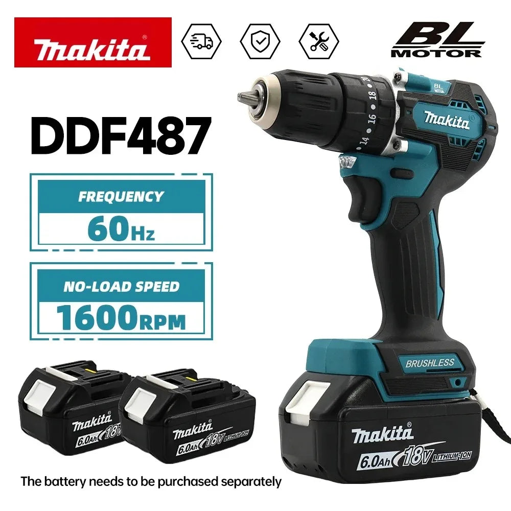 Makita Original DDF487 Cordless Driver Drill 18V Brushless Electric Impact Screwdriver Rechargeable Power Tool only tool