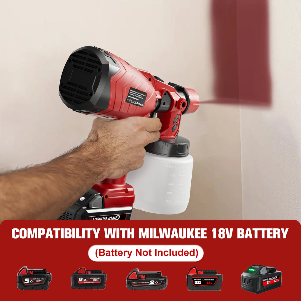 Nananuu 1000ML Cordless Spray Gun For Milwaukee 18V Battery Rechargeable Paint Sprayer For Car Home Windows Power Tool