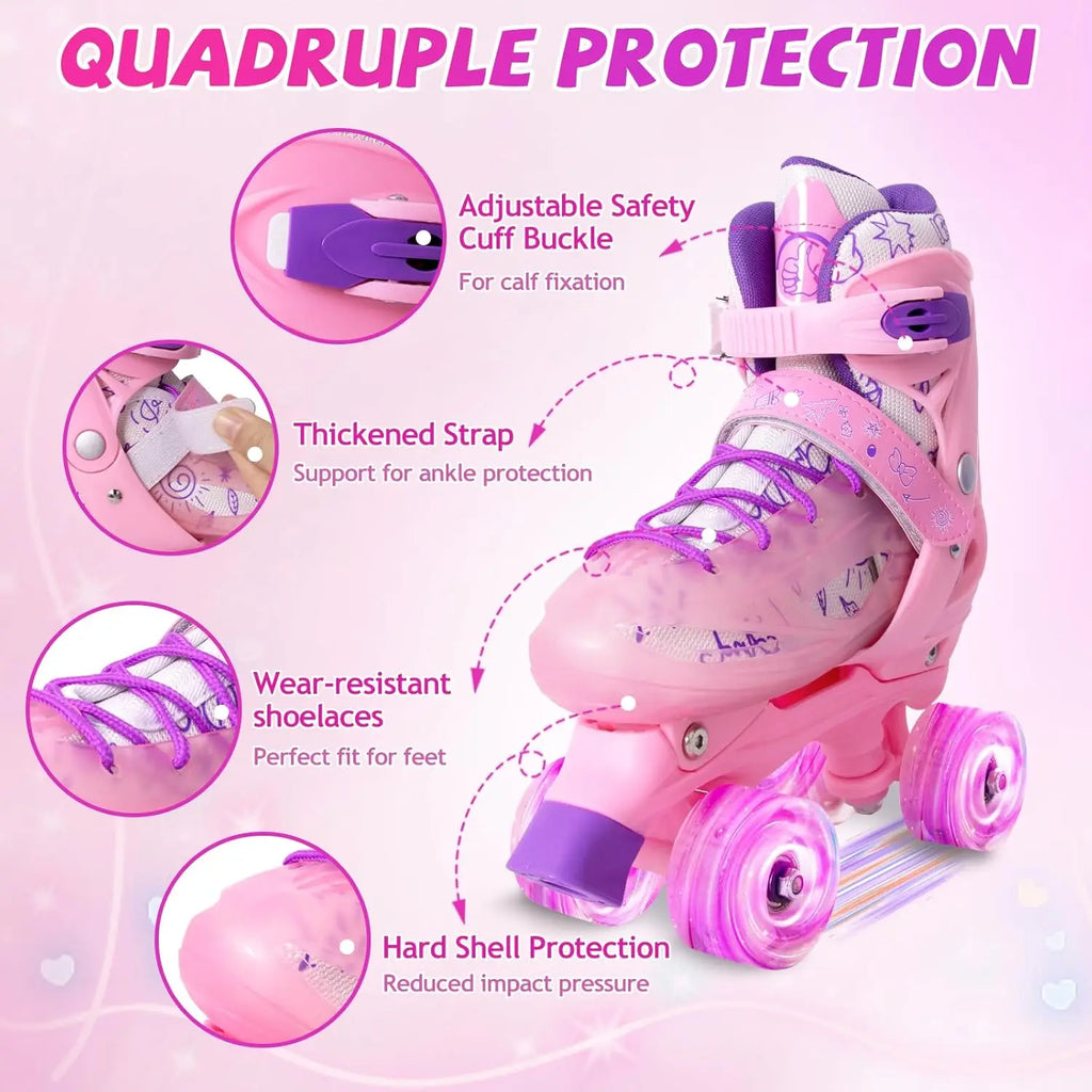 2025 Double Row Inline 2 In 1 Roller Skate Shoes Kids 4 Wheels Skates Boys Girls Outdoor Skating Sneakers Adjustable Size 27-38