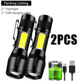 Powerful Mini LED Flashlight COBtXPEZoom Torch Built In Battery USB Rechargeable With Pen Clip Outdoor Camping Emergency Lamp