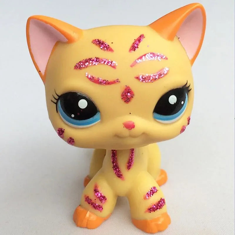 Pet Shop Lps Toys Standing Littlest Short Hair Cat #2291 White Pink Glitter kitty
