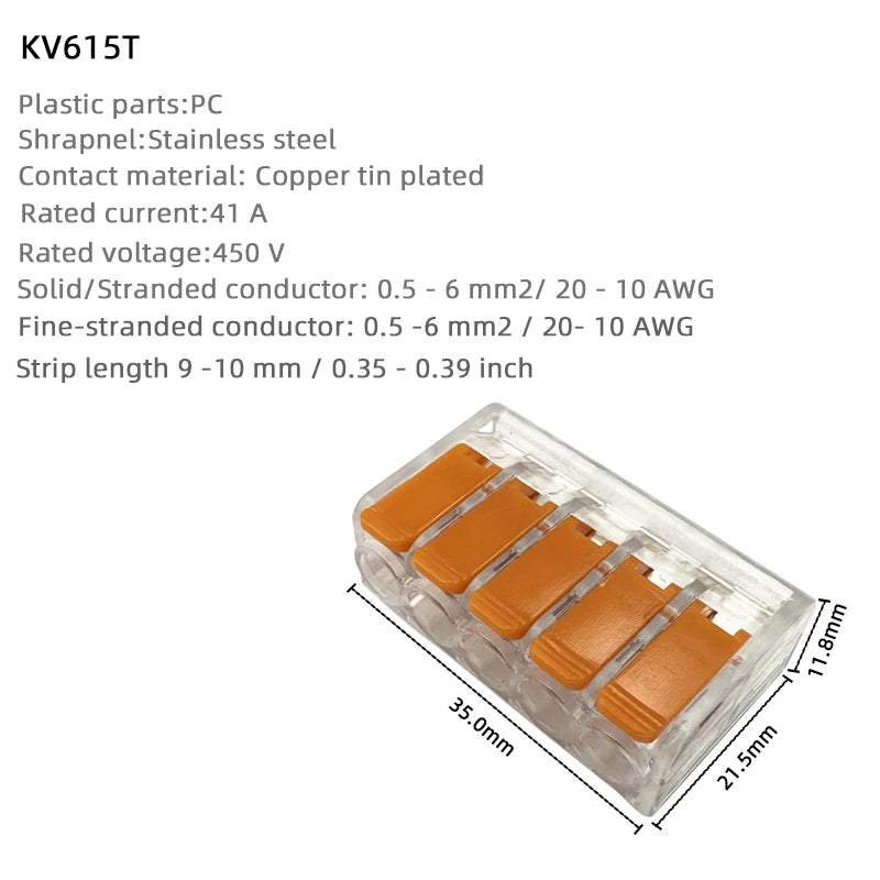 Terminal 6mm2 orange transparent Mini Quick connector replacement tape universal compact home wiring terminal