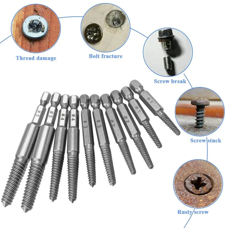 Screw Remover Extractor Center Drill Bits Carbon Steel Guide Set Broken Damaged Pipe Stud Bolt Remover Hex Shank Spanner Tools