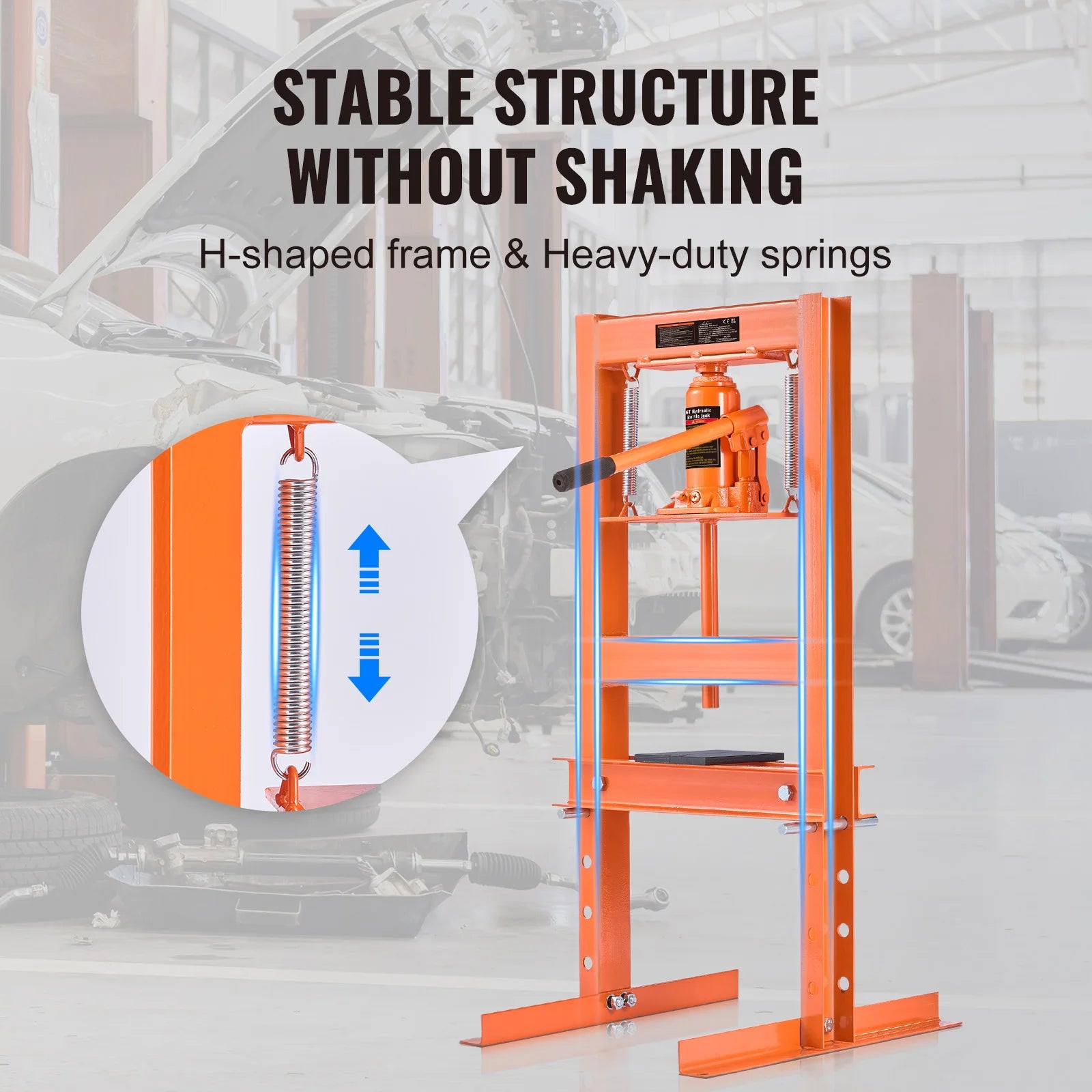 SucceBuy 6/12T Hydraulic H-Frame Garage Floor Adjustable Shop Press with Plates 6T/12T Orange for Garages or Professional Shop
