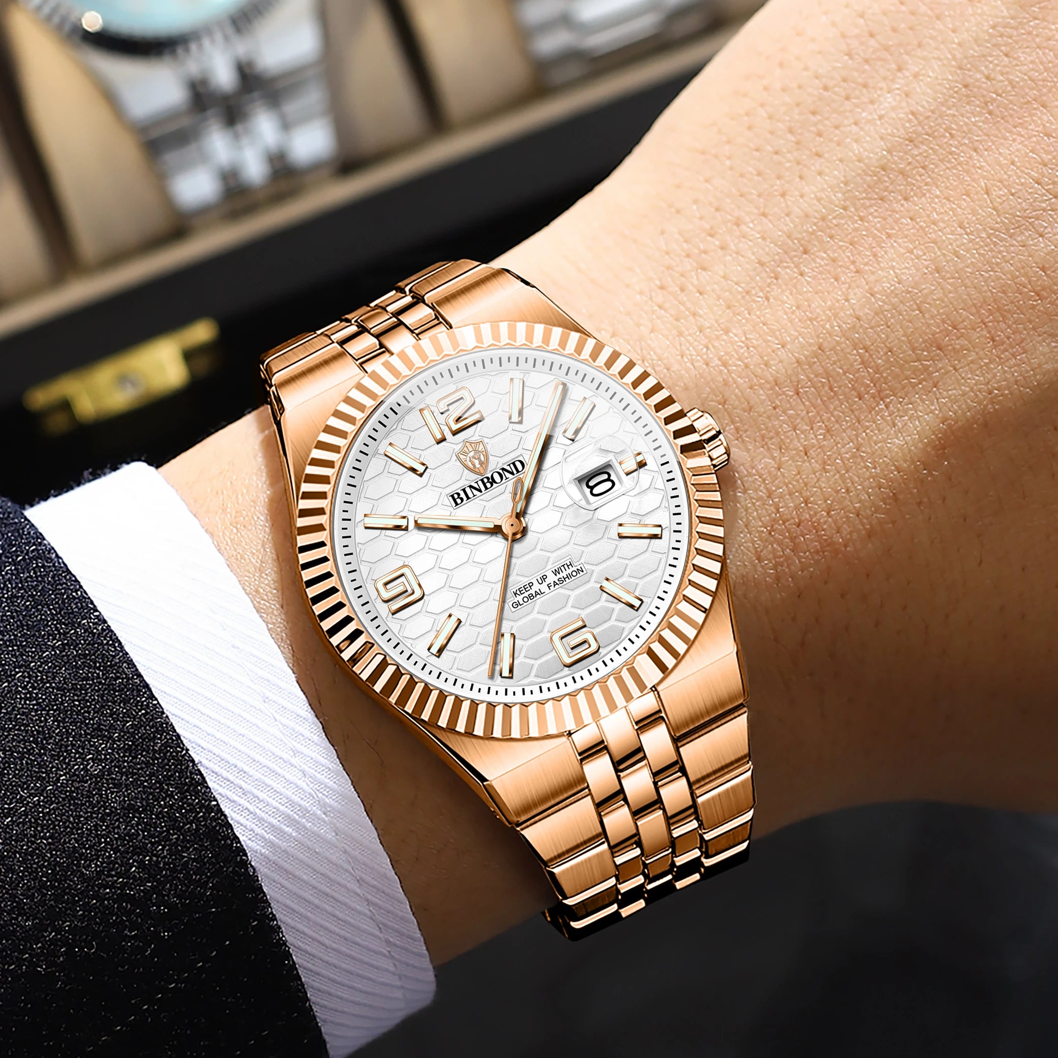 BINBOND Top Brand New 8181 Business Men's Quartz Watch Waterproof Night Light Calendar Fashion Men's Quartz Watch 2025