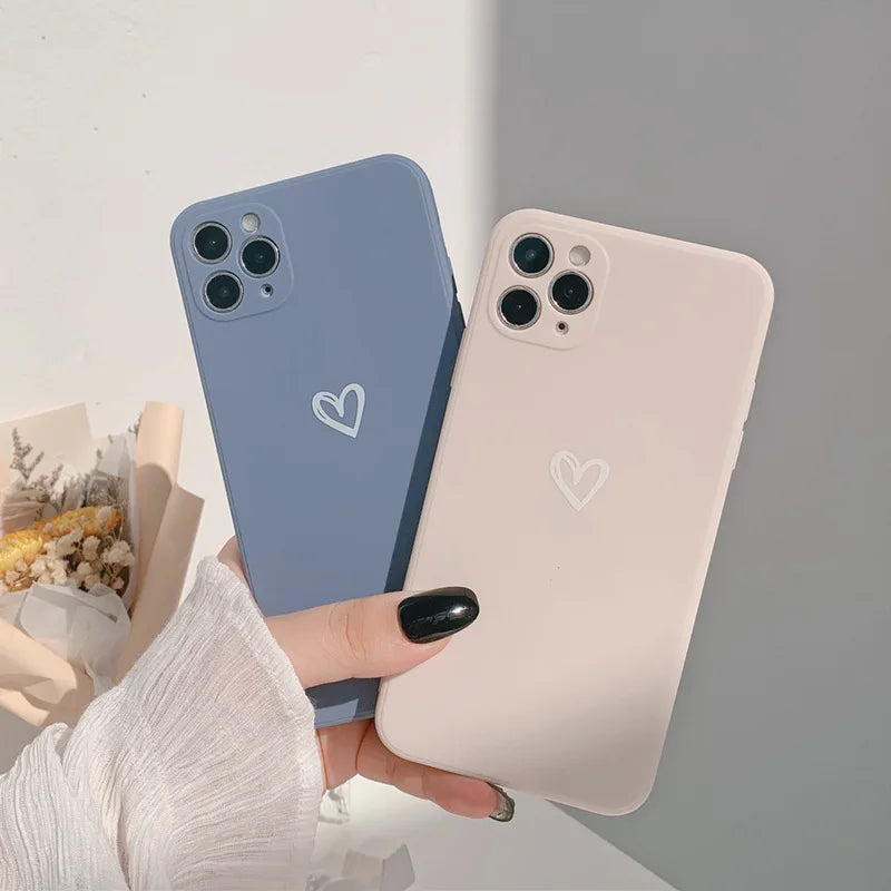 Love Heart Soft Phone Case For iPhone 15 11 12 13 14 Pro Max Mini XS Max X XR 7 8 Plus SE Shockproof Bumper Silicone Back Cover