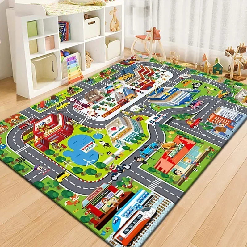 100x160cm Non-slip Baby Play Mat Crawling Mat Cartoon Runway Carpet Baby Toys Parking Lot Road Game Mats for Playing Car Toys