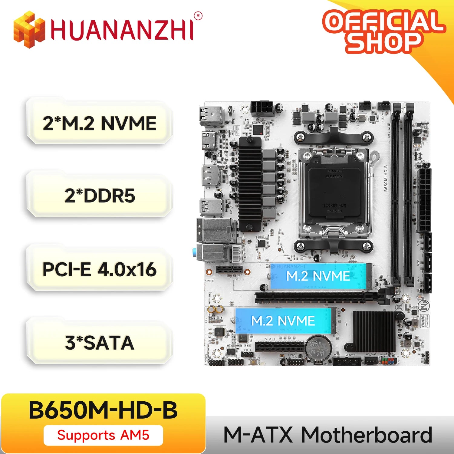 AMD B650M-HD-B M-ATX Motherboard, Supports AMD Ryzen 7000/9000 Series CPU, AM5 Socket, 2DDR5, 3M.2 NVMe, PCIE4.0